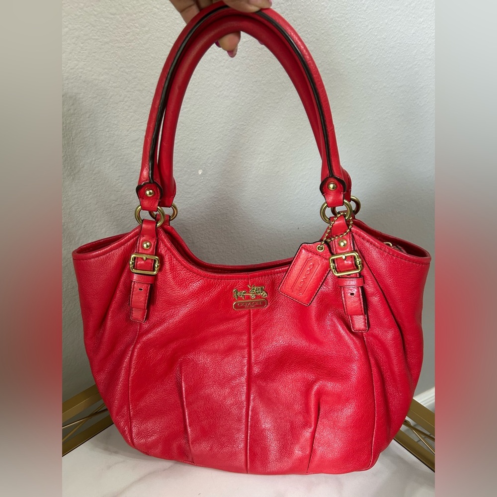Coach Vibrant Red Leather Shoulder Bag Madison - Picture 3 of 5